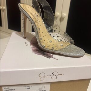 Jessica Simpson Glittering Silver Heels